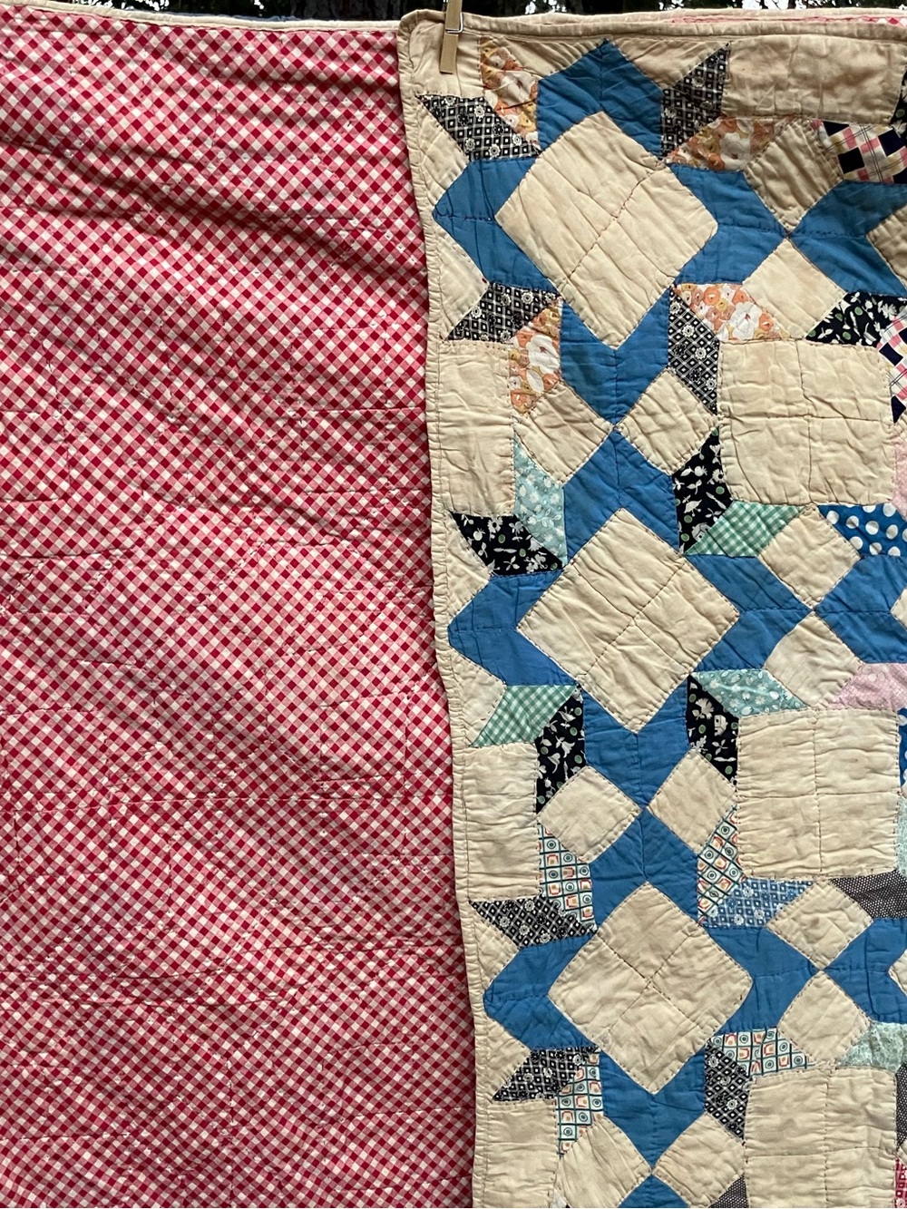 Hand stitched early 20th C patchwork star pattern twin quilt 69 x 80” vintage - Picture 9 of 16